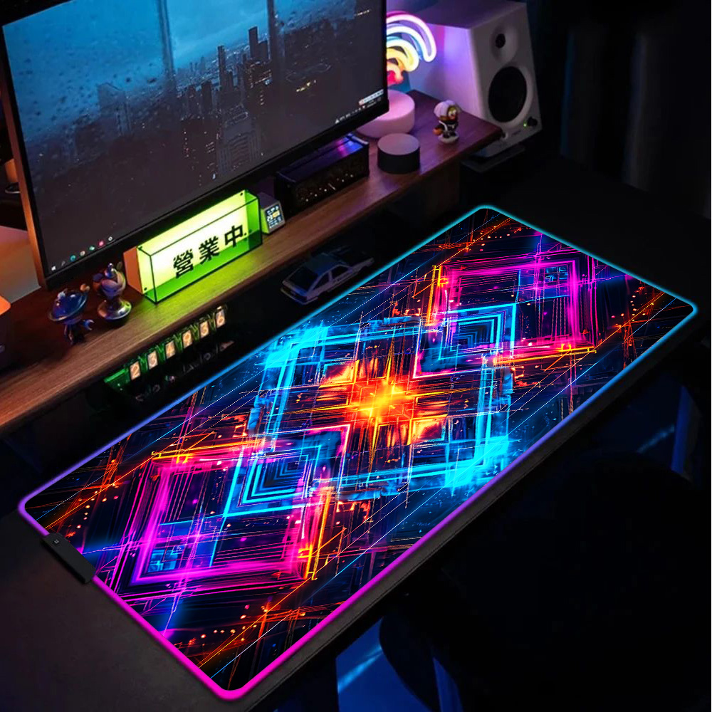 Gaming Accessories Pc Setup - Neon Geometric Energy Matrix Xxl Mouse