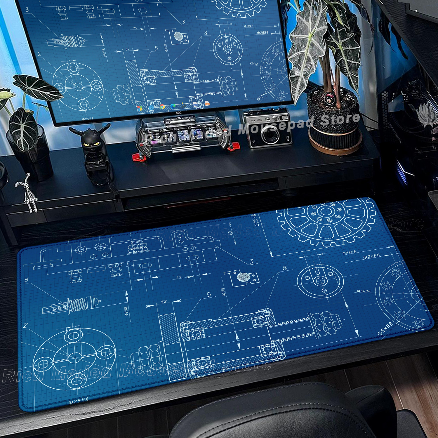 Gaming Accessories Drawing - Black Large Mouse Pad Engineer Mechanical